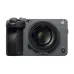 Front view of the black Sony FX3A cinema camera with a lens attached.