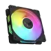 ASUS TUF Gaming TR120 ARGB Fan glowing with vibrant rainbow lighting effects.