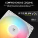 Front view of Corsair RS120-R ARGB Casing Cooling Fan highlighting airflow design, PWM control, and RGB lighting.