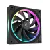 Angled view of the DeepCool FL12 fan with nine blades and a bright, multi-colored RGB light ring on the frame.