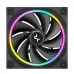 Front view of the black DeepCool FL12R fan with nine blades and a bright, multi-colored RGB light ring on the frame.
