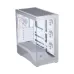 Front view of 1STPLAYER GM7 Casing Silver showing tempered glass side and four RGB cooling fans inside.