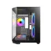 Front and side view of Antec CX M2 ARGB Casing with tempered glass panels revealing multiple RGB fans inside.
