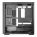 A full interior view of the black Antec FLUX REAR PC case chassis, showing the drive bays and cable cutouts.