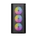 Front view of Antec VX510 ARGB Casing with three vertical RGB fans glowing through mesh panel.
