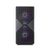 Front view of Aresze VB Nano ATX Mid Tower Gaming Casing showing dual RGB fans behind mesh panel with purple lighting.