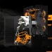 Front angled view of Corsair 3500X Call of Duty Black OPS 6 Edition Casing with cyberpunk artwork and orange-lit gaming interior.