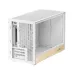 Front angled view of DeepCool CH260 WOOD WH Casing with compact ITX layout, wood accent strip, and front I/O ports.