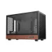 Front angled view of DeepCool CH260 WOOD Casing with tempered glass panel, mesh ventilation, and wood-textured finish.