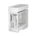 White tower gaming case with RGB fans, mesh ventilation, and expansion slots for components