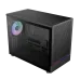 Three-quarter view of the black Gamdias ATHENA M4M Micro-ATX case with glass side panel and mesh top/front.