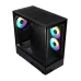 Front and side view of Gamdias ATLAS M5 CG ARGB Casing with tempered glass, RGB fans, and mesh ventilation.