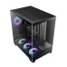 Front and side view of Gamdias ATLAS P6 CG ARGB Casing with tempered glass panels and four RGB fans.