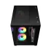 Side glass view of Gamdias AURA GC101M Casing with RGB fan and minimalist black chassis design.