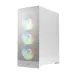 Front close-up of Gamdias AURA GC15 WH ARGB Casing with gradient RGB lighting across three cooling fans.