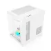 Front-facing view of Golden Field S01 M-ATX Gaming Casing white with compact 3D printer actively printing in blue and green.