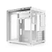 Angled rear view of Golden Field S01 M-ATX Gaming Casing white showing open-frame chassis with PSU shroud and expansion slots.