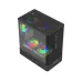 Side view of MaxGreen Curve Mesh 311 Casing with transparent panel revealing multiple RGB cooling fans inside.