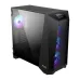 Front view of the MSI MEG PROSPECT 700R Casing, showcasing its sleek design, tempered glass panel, and RGB lighting through the mesh front grille.