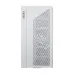 Front angled view of MSI MPG VIXTA 300R PZ W Casing with diagonal striped ventilation and MSI logo on panel.