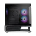 Front view of MSI MPG VIXTA 300R PZ Casing with tempered glass panel and three RGB cooling fans glowing inside.