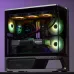 Lifestyle view of MSI MPG VIXTA 300R PZ Casing with RTX GPU, liquid cooling, and RGB-lit components on display.