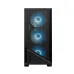 Front view of MSI PRO FORGE M051R Casing showing black mesh panel with three vertically aligned blue LED fans.