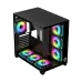 Front view of PC Power ICEBERG V3 Casing showing three vertical RGB fans and tempered glass panel illumination.