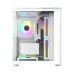 Close-up of PC Power Icecube Edge Infinity WH Casing interior with liquid cooling, RGB fans, and vibrant illuminated hardware.