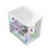 Angled view of PC Power Icecube Edge Infinity WH Casing with cube design, transparent panels, and RGB cooling fans inside.