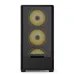 Front view of T-WOLF BLAZE BOX X4 Casing showcasing mesh panel and triple yellow-lit RGB fans for airflow and style.