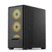 Close-up of T-WOLF BLAZE BOX X4 Casing front mesh with three yellow RGB fans and side vents for enhanced cooling.