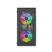 Front view of the T-Wolf NEOPULSE X3 Casing with mesh panel and dual RGB fans glowing in multicolor for airflow and style.