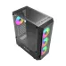 High-angle shot of the T-wolf Platina ARGB PC case, showing the glass side panel and multiple glowing ARGB fans.