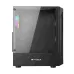 Front-side view of the black T-wolf Platina ARGB PC case, featuring a large tempered glass side panel.