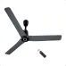Front view of Atomberg Aris Contour Smart Ceiling Fan in dark gray design with circular accent hub and remote below.
