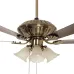 Close-up view of Crompton Jupiter Ceiling Fan with ornate motor housing and four frosted glass light shades.