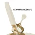 Close-up of a white and gold Pakhtun Khalifa ceiling fan blade and motor assembly with the text 