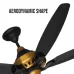 Close-up of a black and gold Pakhtun Penta 10 ceiling fan blade and motor hub, with the text 