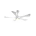 Studio shot of the Qulik Falcon UL white ceiling fan with five blades and an illuminated center light.