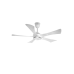 Studio shot of the Qulik Falcon white ceiling fan with five distinctively shaped blades, on a black background.