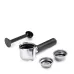 Accessory set for DeLonghi EC685 Dedica Style Coffee Maker including portafilter, filter baskets, scoop, and tamper.