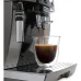 Front view of DeLonghi ECAM250 Magnifica S Smart Coffee Machine dispensing espresso into glass cup with rich crema.
