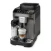 Front view of DeLonghi ECAM290.81 Magnifica Evo Coffee Machine frothing milk into glass cup for layered specialty drink.
