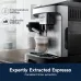 Lifestyle view of DeLonghi ECAM290.81 Magnifica Evo Coffee Machine brewing espresso with text highlighting 9-bar extraction.
