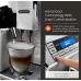 Side view of Delonghi ECAM45-760-W Eletta Coffee Machine brewing cappuccino with LatteCrema system and button pressed.