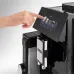 Close-up of Delonghi EPAM960-75-GLM Maestosa Coffee Machine touchscreen with hand selecting espresso and cappuccino options.
