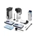 Top view of Delonghi EPAM960-75-GLM Maestosa Coffee Machine accessories including milk carafes, filters, and cleaning tools.
