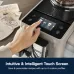 Touchscreen view of DeLonghi EXAM440.55 Rivelia Coffee Machine with hand selecting espresso and custom drink profiles.