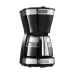 Front view of DeLonghi ICM12011 Active Line Coffee Maker with glass carafe partially filled and aroma button visible.